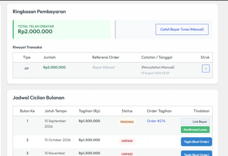 Pembayaran DP & Cicilan Terintegrasi